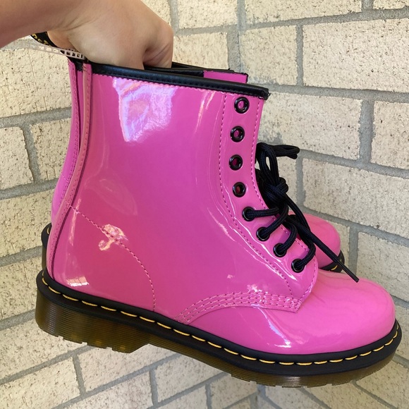 Dr. Martens 1460 Women's Patent Leather Lace Up Boots Hot Pink Combat Boots - Picture 8 of 17